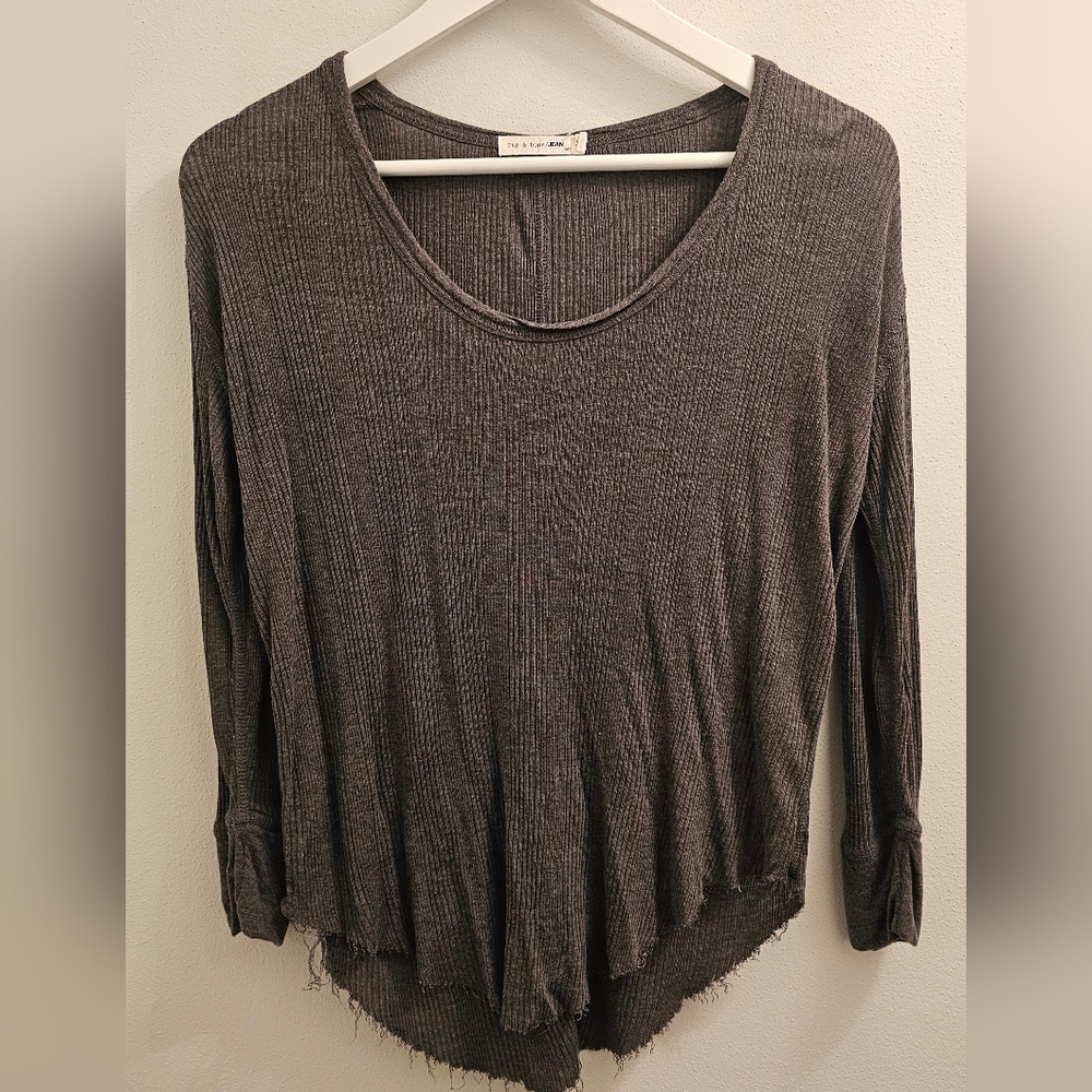 Rag & Bone Jean Women's Small Tee 3/4 Sleeve Semi Sheer Ribbed Scoop Neck.